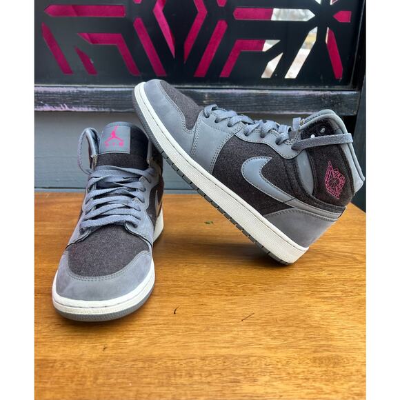Air Jordan 1 Mid Grade School Gray & Pink High-Top Sneakers 5.5Y - Picture 6 of 8